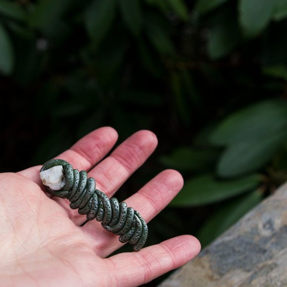 Green Coral Hair Clip with Milky Quartz, Hand Sculpted with Poly Clay - Picture 3 of 3